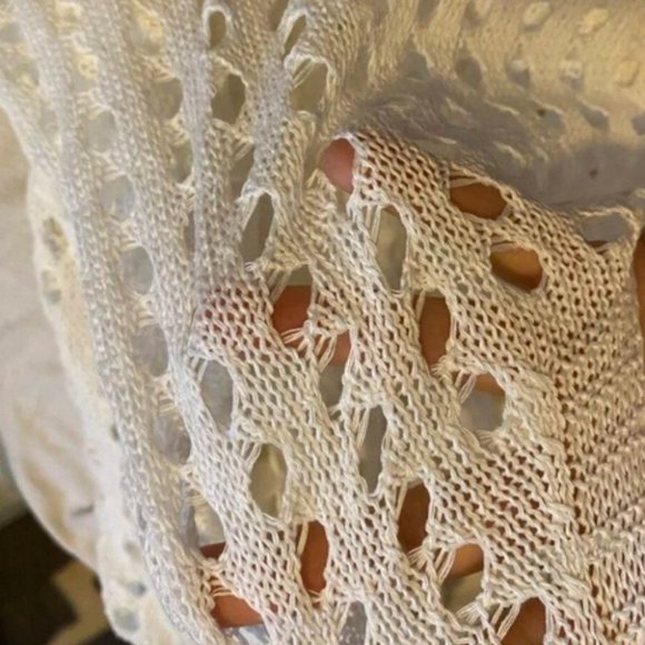 Boho hollow cut Knit Crochet Top beach vacation white - Picture 8 of 8